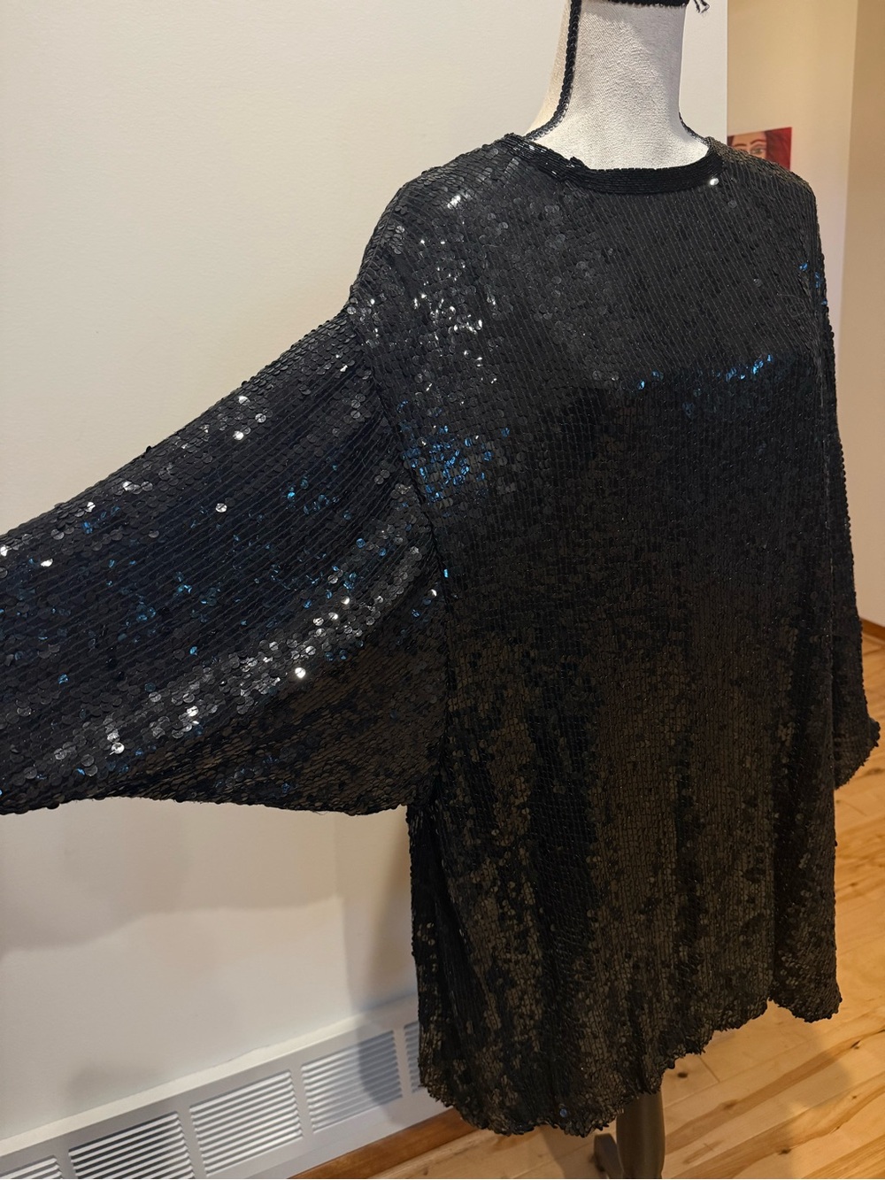 Saks Fifth Avenue Black Sequin Long-Sleeve Shift Dress